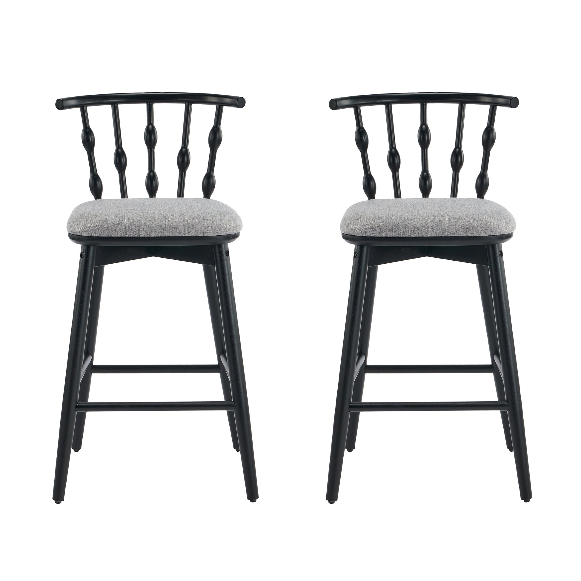 Doria Indoor Wooden Barstool, Black Finish With Grey Upholstery, Set of 2 image 2