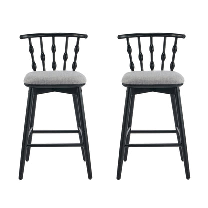 Doria Indoor Wooden Barstool, Black Finish With Grey Upholstery, Set of 2 image 2