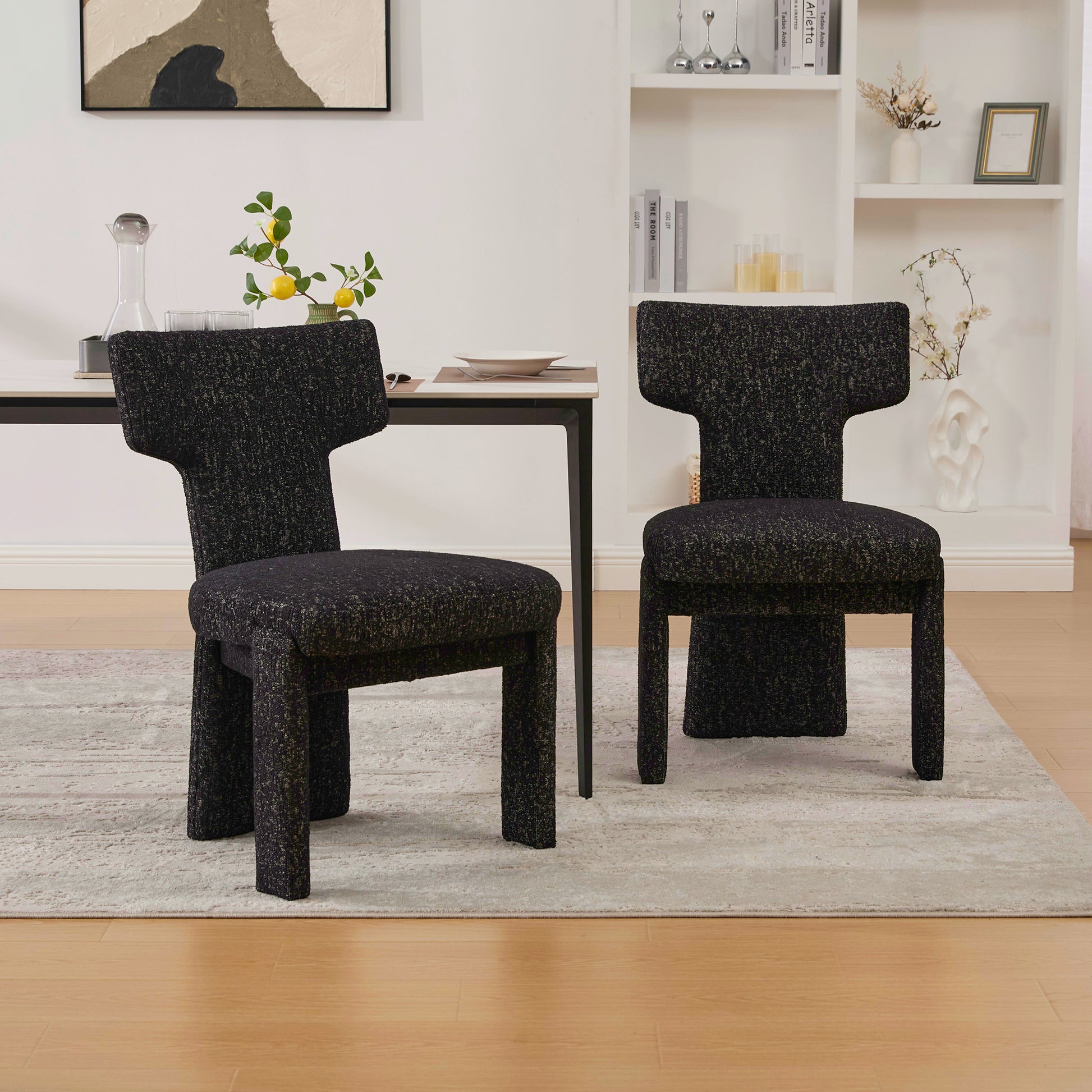 22.05" Wide Modern Upholstered Chenille Dining Chair Set of 2 with Rubberwood Legs, Armless Curved Back Accent Chairs for Living Room Bedroom Restaurant Cafes Dining Room Reception, Black/Gray image 6