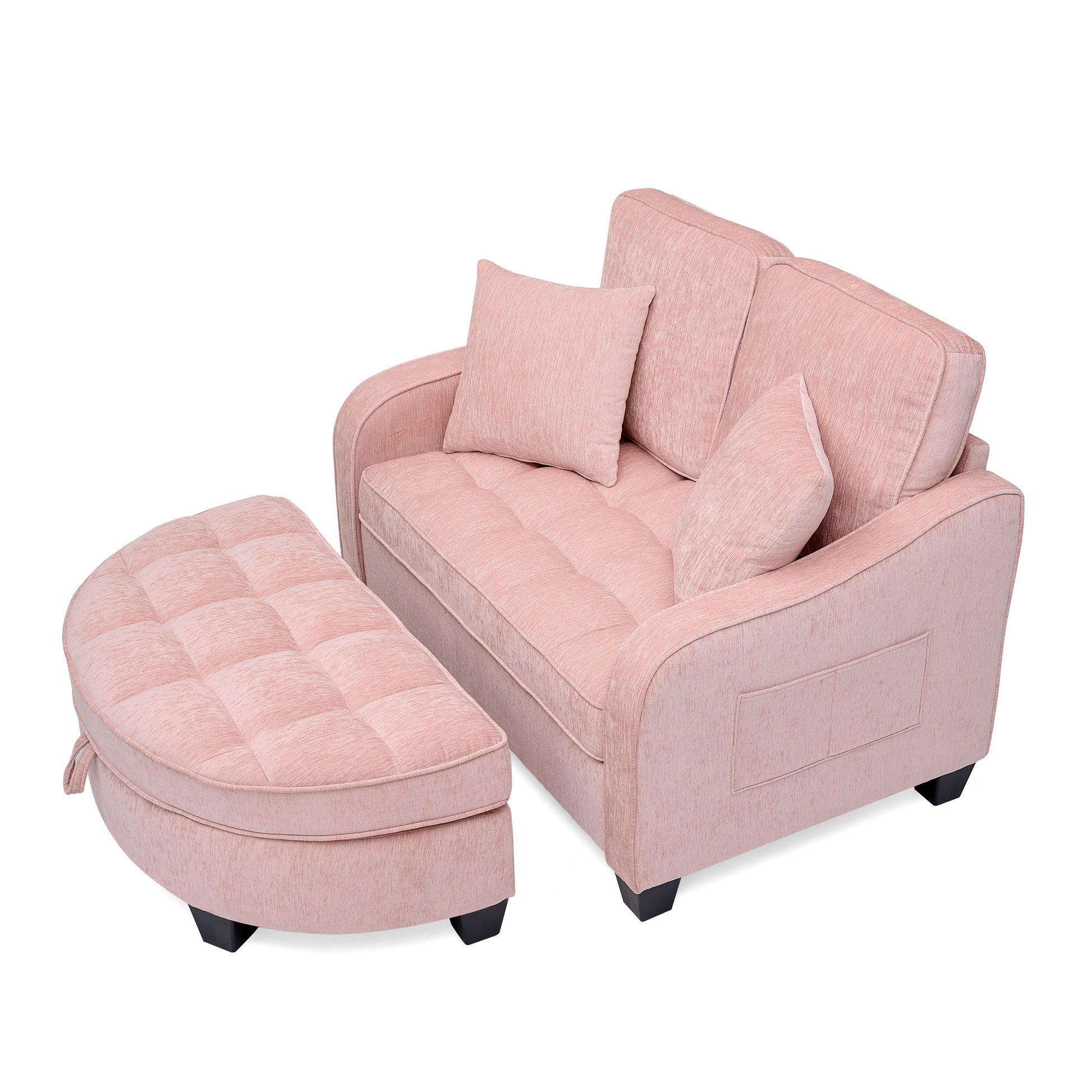 Two-seater sofa, double sofa chaise longue, with irregular armrests and backrests, footrest with storage space, comes with two small throw pillows, suitable for living room and bedroom -Pink image 12