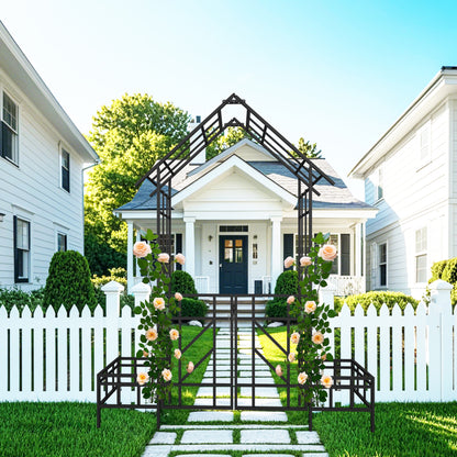 Metal Garden Arch with Gate with planter W80.71*H97.24 Climbing Plants Support Rose Arch Outdoor Black image 9