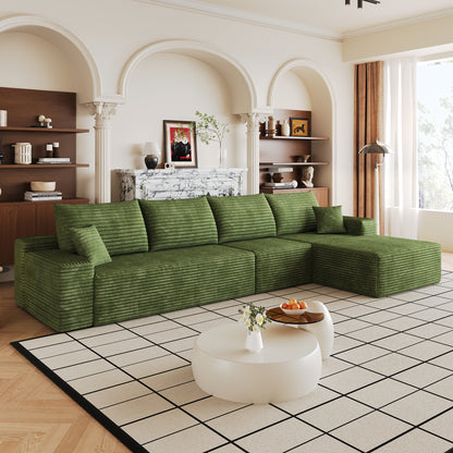 135" Cloud Sectional Couch with L-Shape Chaise,Modern Modular Sofa with Deep Seat, Upholstered Couches for Living Room Bedroom,No Assembly Required, (Plush Corduroy Fabric),Green image 2