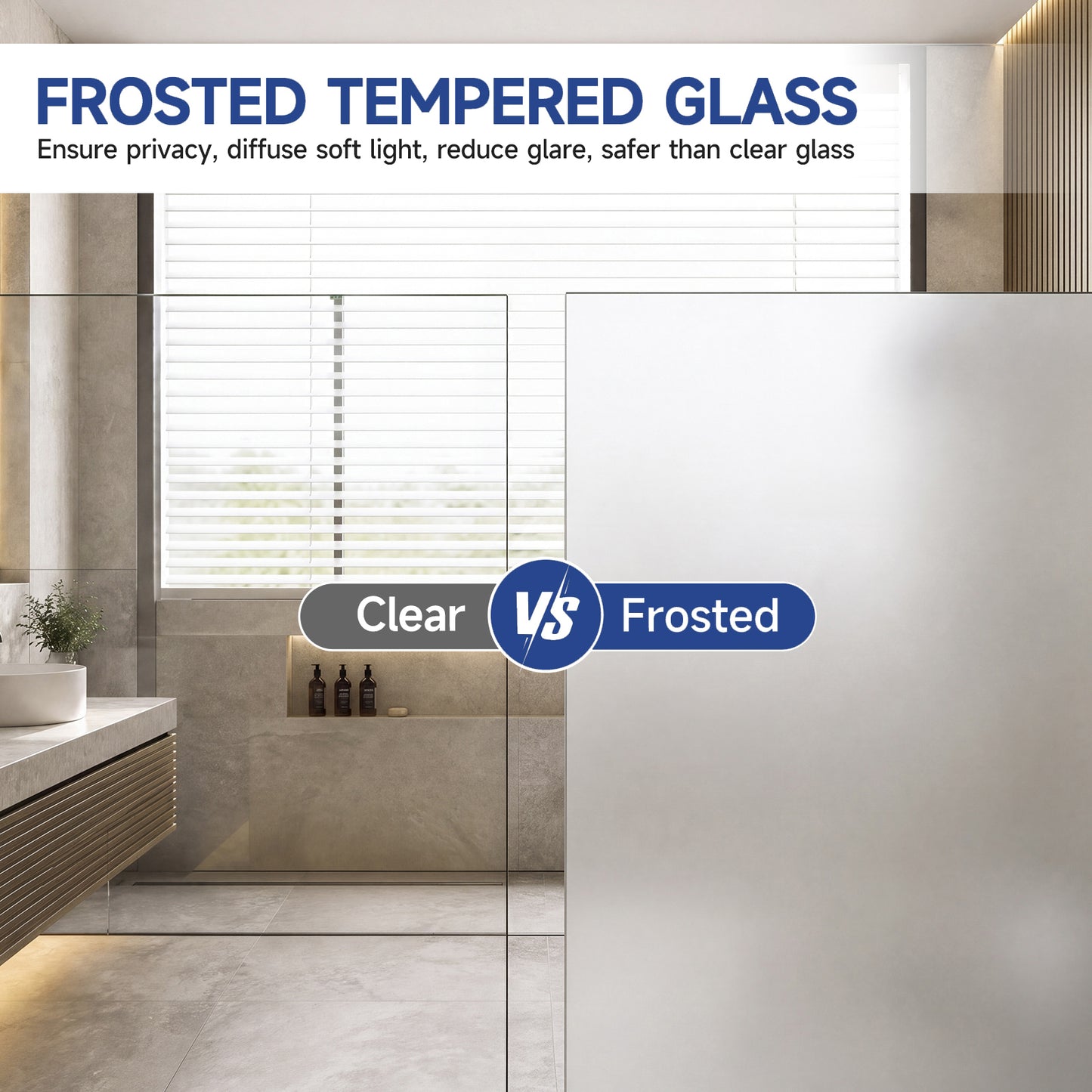 56-60" W x 60" H Frameless Double Sliding Shower Door, Premium 1/4" (6mm) Thick Frosted Ultra-Clear Nano-Coated Tempered Glass, Stainless Steel, Brushed Gold image 4
