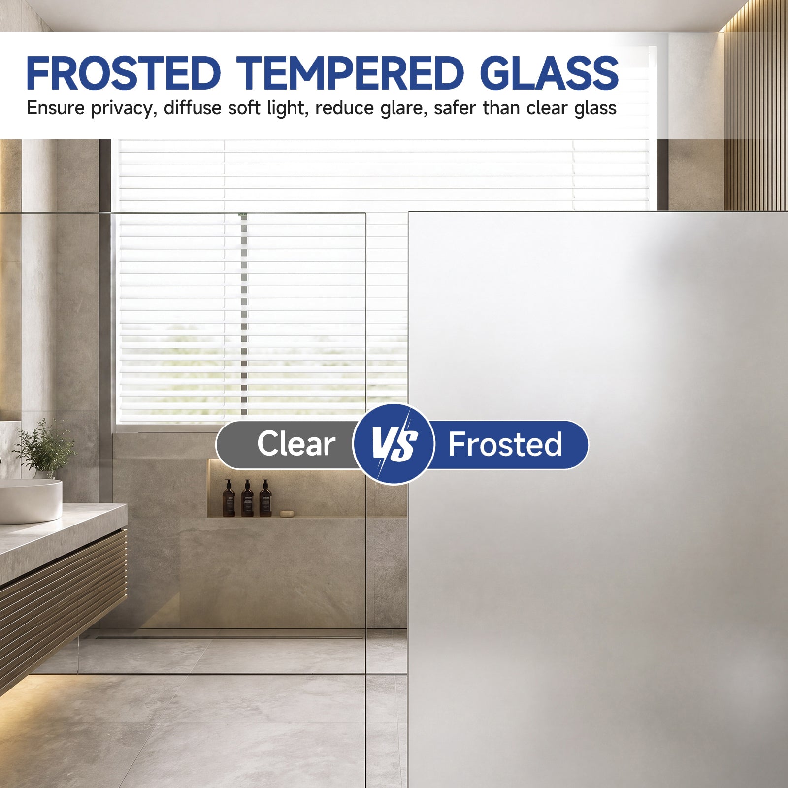 56-60" W x 60" H Frameless Double Sliding Shower Door, Premium 1/4" (6mm) Thick Frosted Ultra-Clear Nano-Coated Tempered Glass, Stainless Steel, Brushed Gold image 4