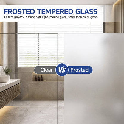 56-60" W x 60" H Frameless Double Sliding Shower Door, Premium 1/4" (6mm) Thick Frosted Ultra-Clear Nano-Coated Tempered Glass, Stainless Steel, Brushed Gold image 4