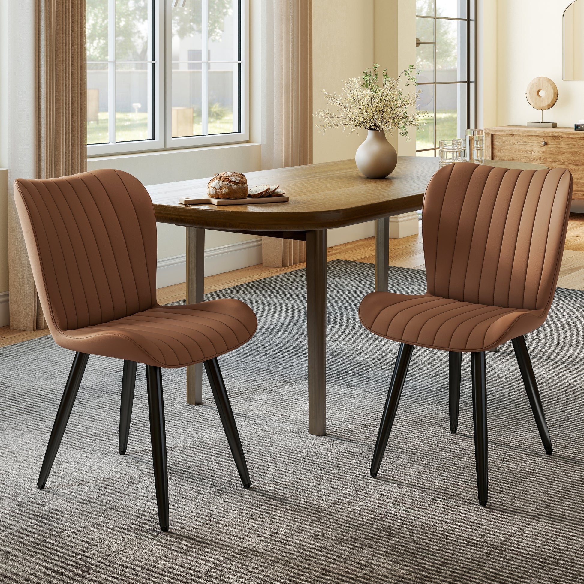 Set of 4 Modern PU Leather Dining Chairs with Thick Cushions & Metal Legs, Armless Faux Leather Side Chairs for Kitchen, Dining Room image 4