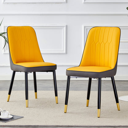 Orange yellow and dark gray stitching style, equipped with artificial leather cushioned seats, suitable for kitchen, living room, and dining room, 2-piece set (orange yellow and dark gray+PU) C-007 image 2