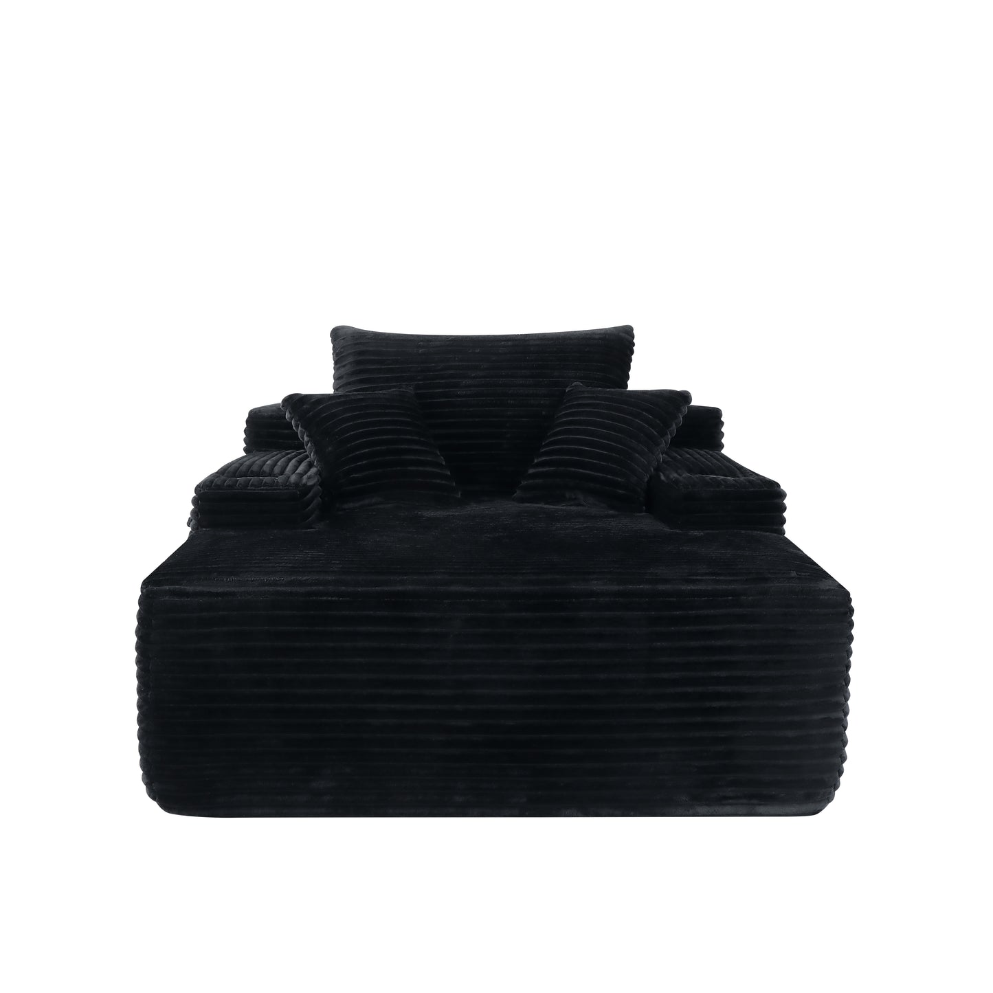 NEW Convertible Chaise Lounge Chair Plush with Wide Armrest & Throw Pillows, Cozy Boneless Sleeper Sofa Bed Armchair, with cup holder,for Living Room, Bedroom, No Assembly Required,Black image 5