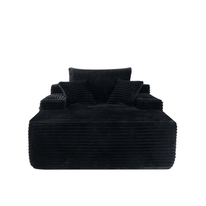 NEW Convertible Chaise Lounge Chair Plush with Wide Armrest & Throw Pillows, Cozy Boneless Sleeper Sofa Bed Armchair, with cup holder,for Living Room, Bedroom, No Assembly Required,Black image 5