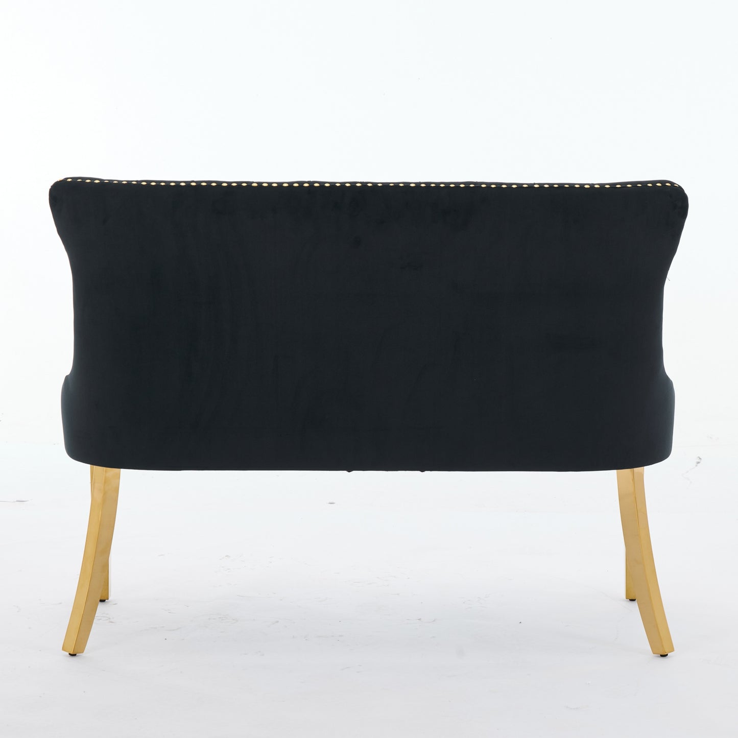 Velvet Double Dining Loveseat Bench, Kitchen & Dining Seating, 2-Seat Tufted Bench w/Handmade Buttons, Wing Back, Gold-Plated Steel Legs, Mid Century Modern,Single Pack,Black,SW1602BK image 7