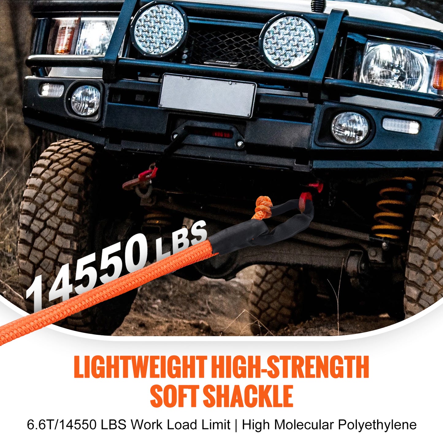 Synthetic Soft Shackle, 1/2" x 22" (2 Pack) 44092 lbs (20 Ton) Breaking Strength Recovery Tow Shackles with Extra 2 Sleeves & Storage Bag for UTV, ATV, Trucks, Jeep, Off-Road Vehicles, Orange image 5