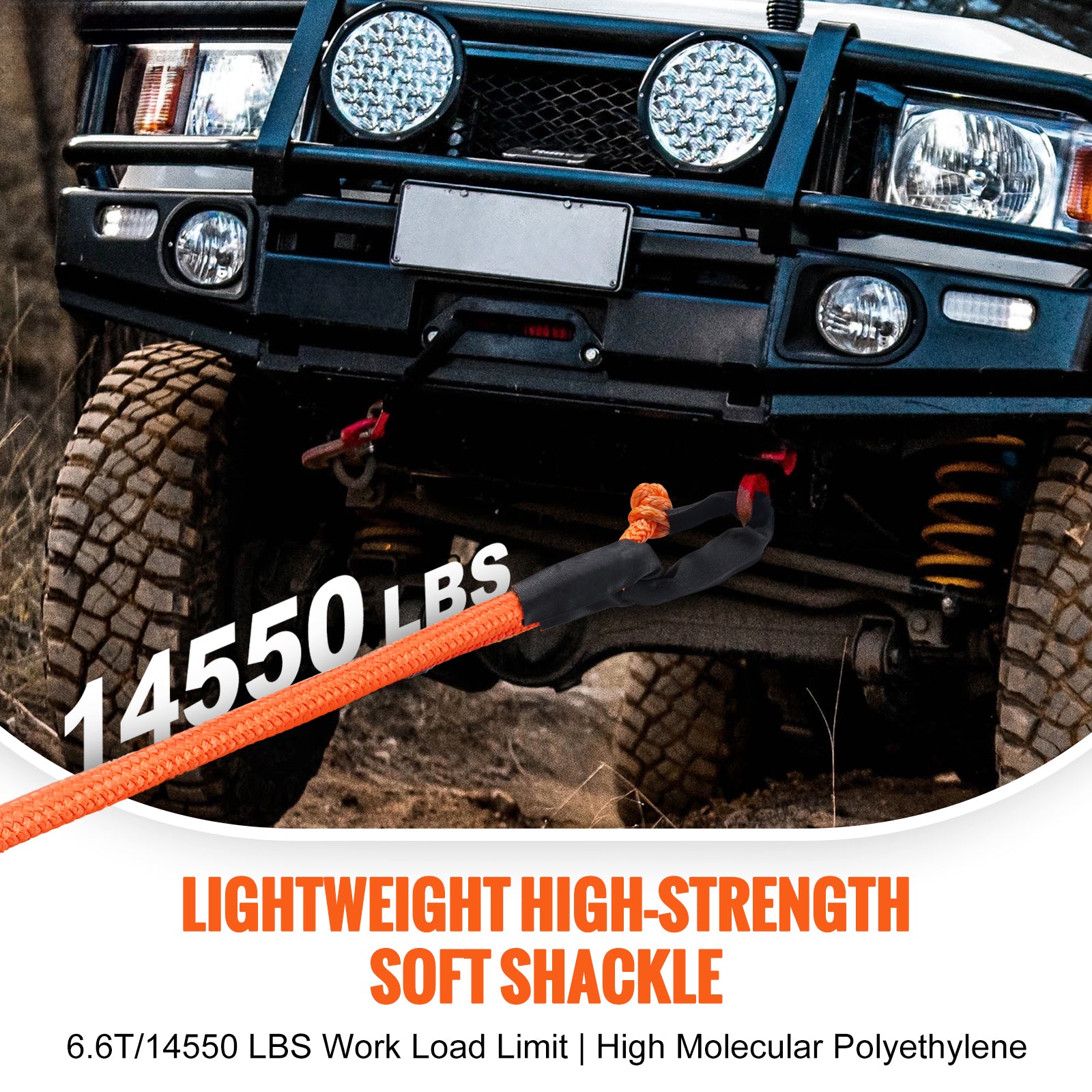 Synthetic Soft Shackle, 1/2" x 22" (2 Pack) 44092 lbs (20 Ton) Breaking Strength Recovery Tow Shackles with Extra 2 Sleeves & Storage Bag for UTV, ATV, Trucks, Jeep, Off-Road Vehicles, Orange image 5
