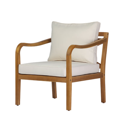 Acacia wood patio furniture club chair,24" deep seat design with soft cushion, suitable for porches,gardens,backyards,and balconies,Set 2 (Teak Finish+Beige Cushion). image 6