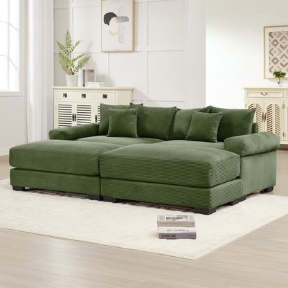 92" Oversized Cloud Modular Sectional Couch, Soft Corduroy Fabric With Chaise 6 Throw Pillows, Deep Seat Wide Armrests, Ergonomic Design Easy Assembly, Soft Corduroy,For Living Rooms Lounges, Green image 2