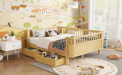 Full Size Wood Platform Bed for Kids, Wood Low Profile Full Bed with Rails for Girls and Boys, Natural (Patented Design),Old SKU W2593P409119 Expect Arrival Date 2026/7/10 image 6
