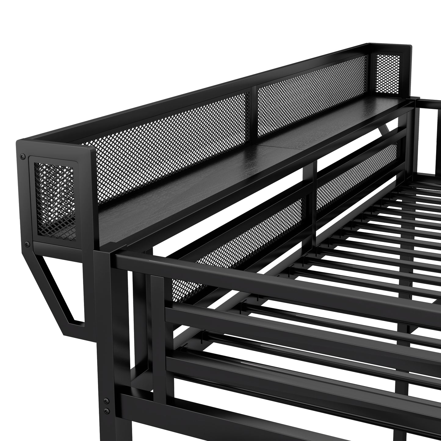 Queen Size Loft Bed with Stairs, Metal Queen Loft Bed with Storage Shelves, High Loft Bed with Wardrobe for Kids Teens Adults, Black(Old skuW2580S00038) image 10