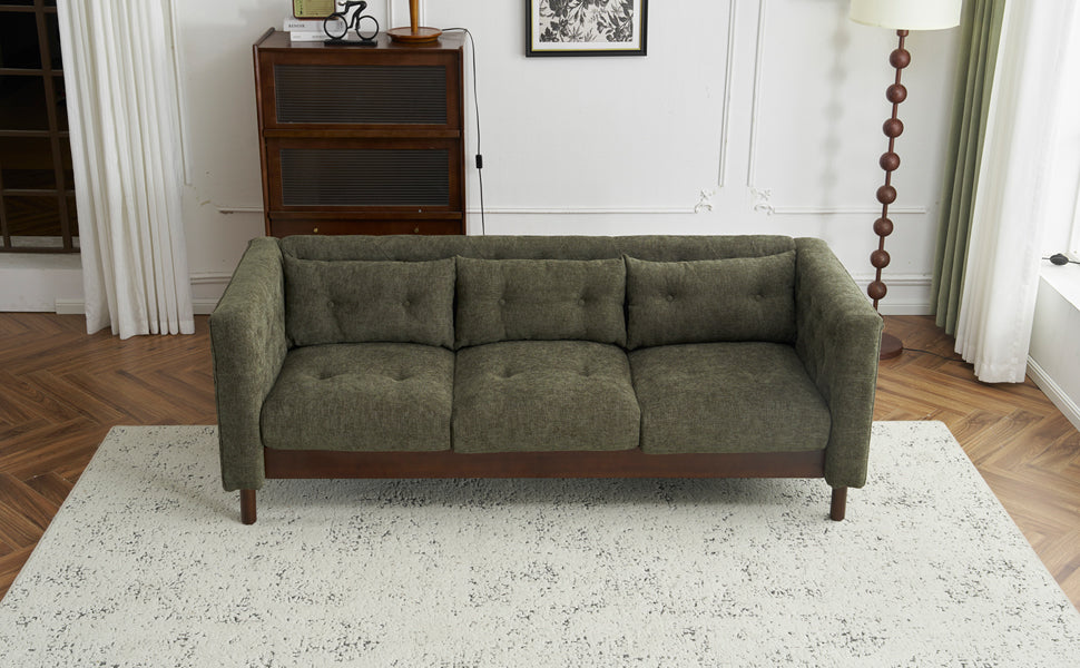 78" Upholstered Sofa Modern 3-seater Sofa Couch with Tufted Design for Living Room,Dark Green image 3
