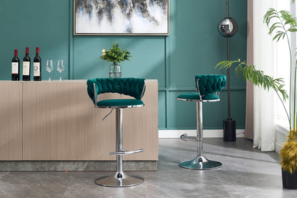 Set of 2 Bar Stools,with Chrome Footrest and Base Swivel Height Adjustable Mechanical Lifting Velvet + Chrome Leg Simple Bar Stool-GREEN image 3