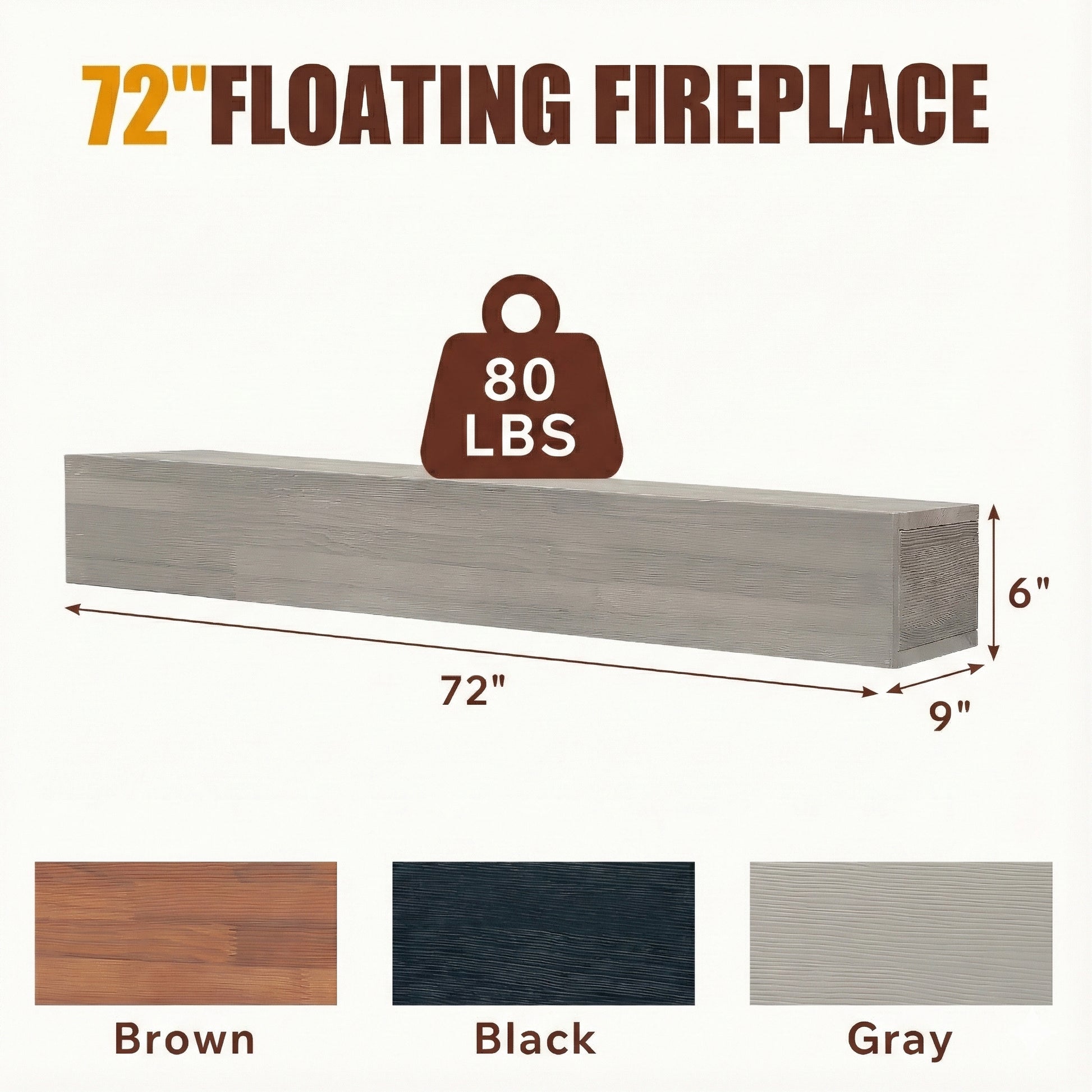 72" Rustic Wood Fireplace Mantel,Wall-Mounted & Floating Shelf for Home Decor image 9