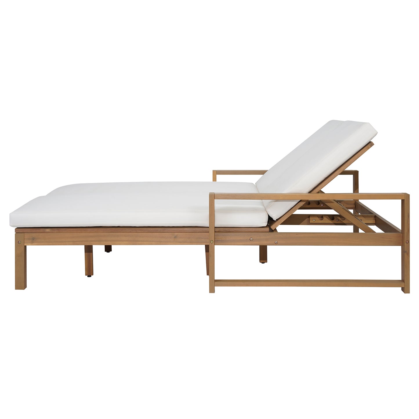 TREXM Outdoor Double Lounge Chair with 5-Position Adjustable Backrest for Each Seat, Wood Patio Chaise Lounge with Removable Cushions for Patio, Poolside, Garden (Light Teak+Beige cushion) image 4