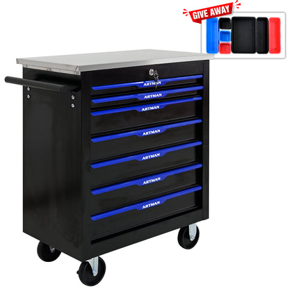 7 DRAWERS MULTIFUNCTIONAL TOOL CART WITH WHEELS-BLACK&BLUE image 3