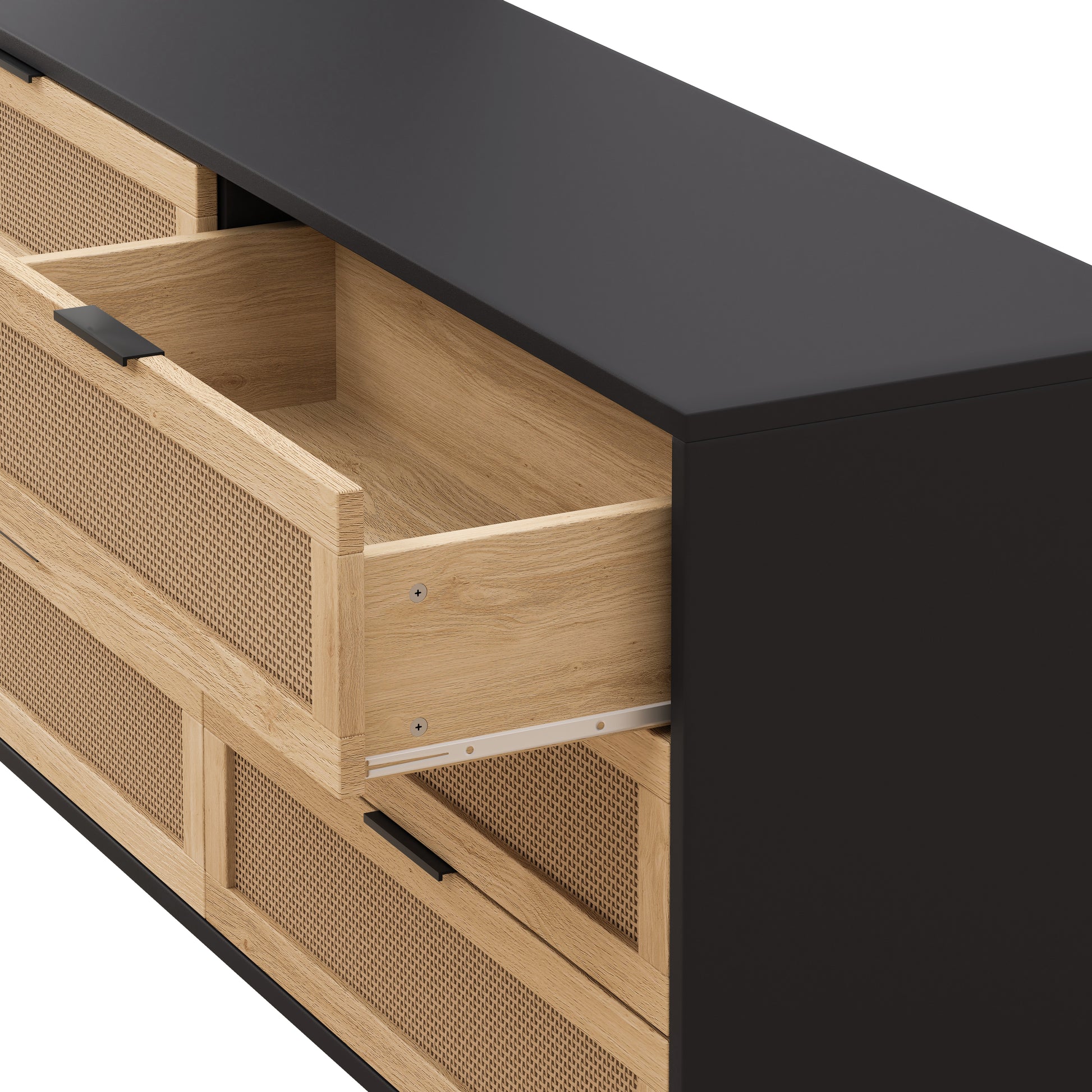 59.06"6-Drawers Rattan Storage Cabinet Rattan Drawer with White Drawer Slides,for Bedroom,Living Room,Black image 6