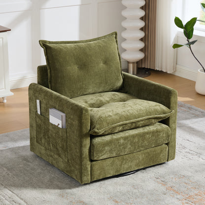 UNITED WE WIN Swivel Barrel Chair - Mid Century Modern Chair, Thick Padded Arm Chair with Solid Metal Base, Comfortable Single Sofa Chair, Swivel Accent Chair for Living Room Bedroom image 1