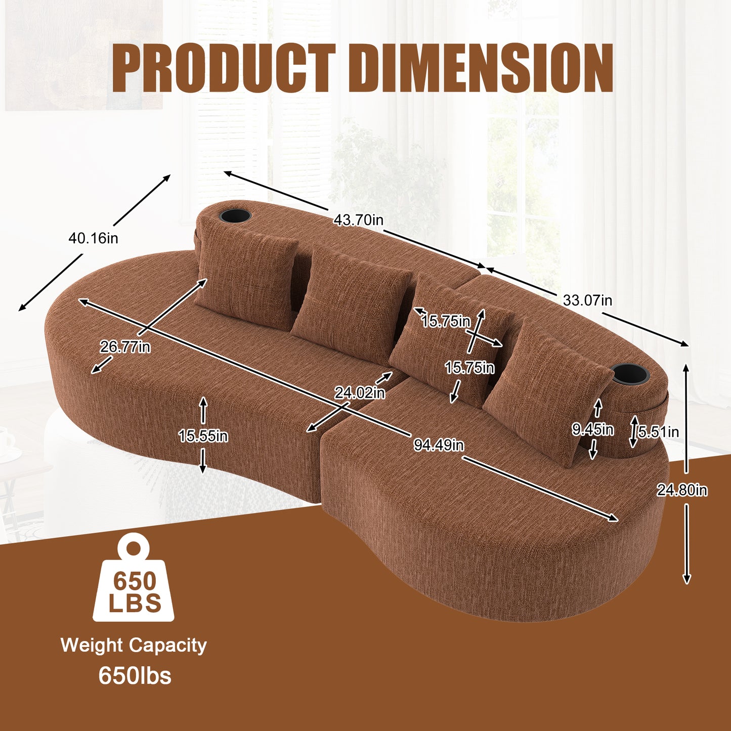 Modern Curved Sectional 3 Seat Minimalist Elegant Half Moon Sofa Compressed Modular Sectional Sofa for Living Room, Office, Apartment image 6