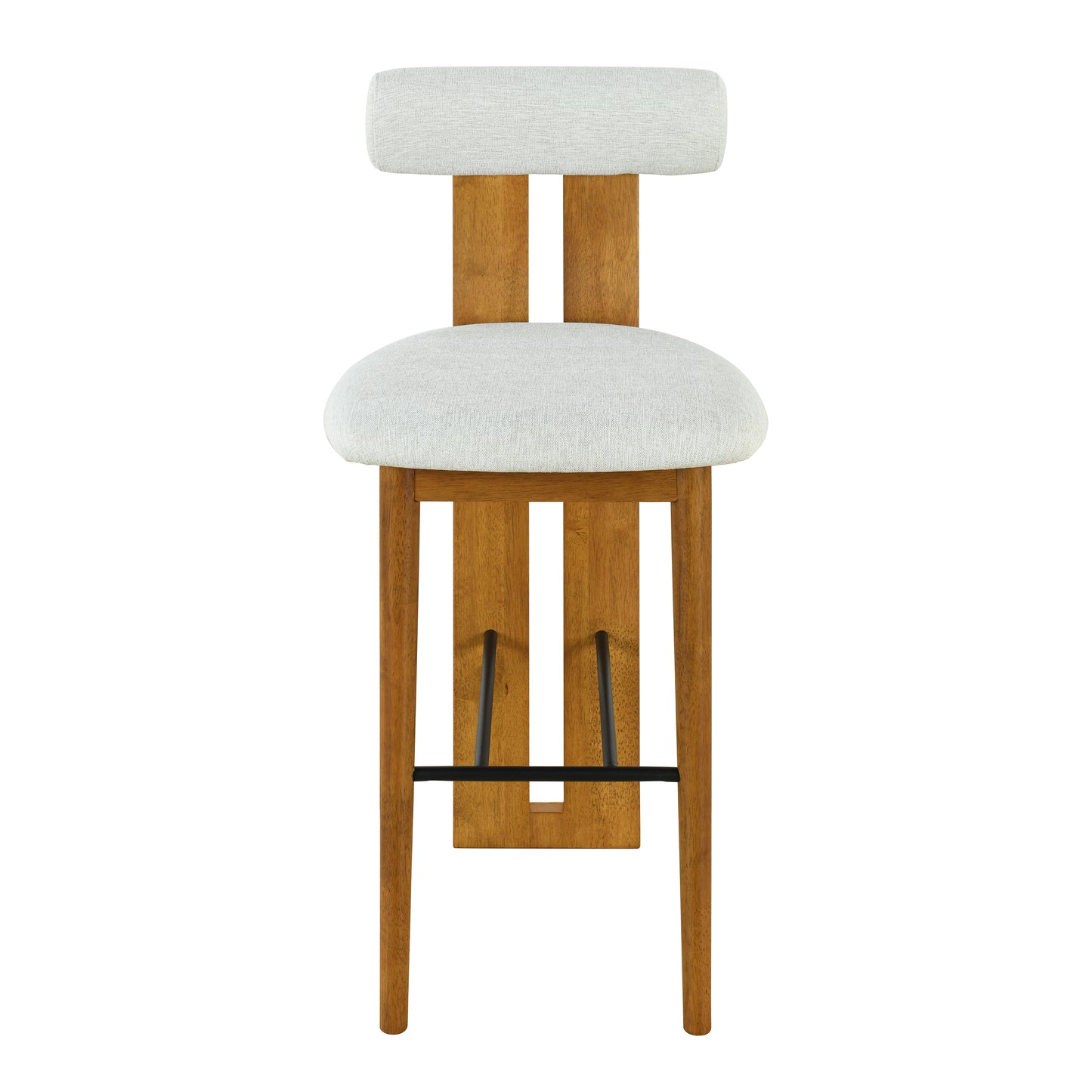 Renee Indoor Wooden Upholstered Barstool, Walnut Finished and Ivory Upholstery, Set of 2 image 4