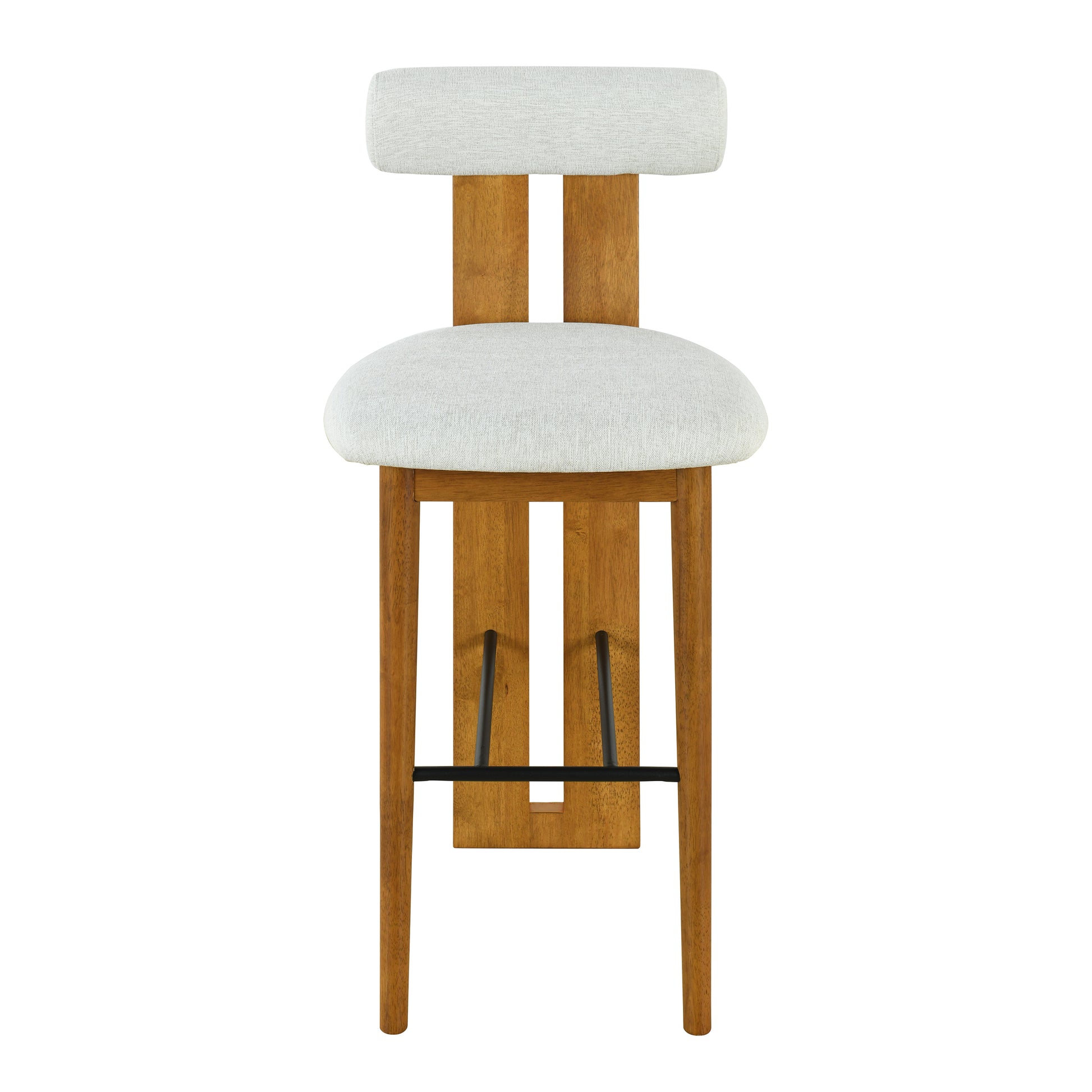 Renee Indoor Wooden Upholstered Barstool, Walnut Finished and Ivory Upholstery, Set of 2 image 4