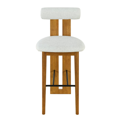 Renee Indoor Wooden Upholstered Barstool, Walnut Finished and Ivory Upholstery, Set of 2 image 4