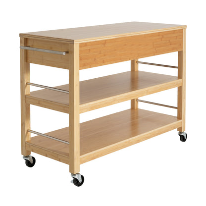 Indoor Multifunctional Natural Bamboo Bar Cart with Locking Wheels, Drawers, and Open Shelves - Ideal for Kitchen, Dining, and Entertaining image 12