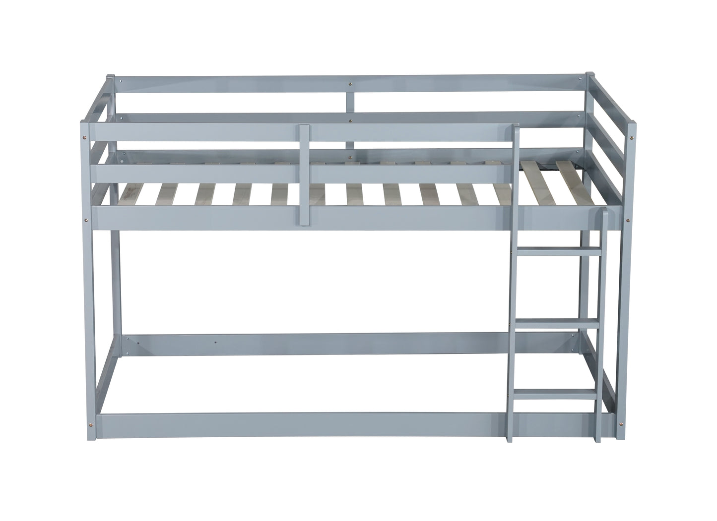 Solid Wooden, Solid Rubber Wooden Twin over Twin Floor Bunk Bed with Ladder, with Bed Platform of Strengthened Slats, Grey image 5