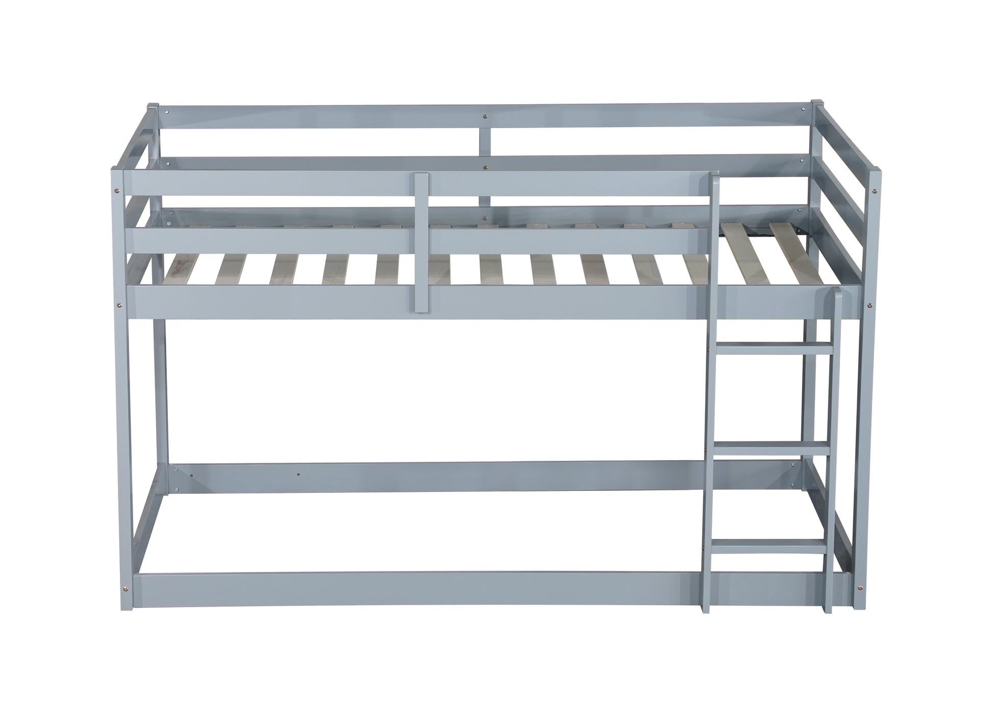 Solid Wooden, Solid Rubber Wooden Twin over Twin Floor Bunk Bed with Ladder, with Bed Platform of Strengthened Slats, Grey image 5