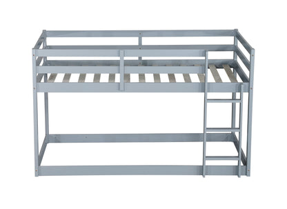 Solid Wooden, Solid Rubber Wooden Twin over Twin Floor Bunk Bed with Ladder, with Bed Platform of Strengthened Slats, Grey image 5