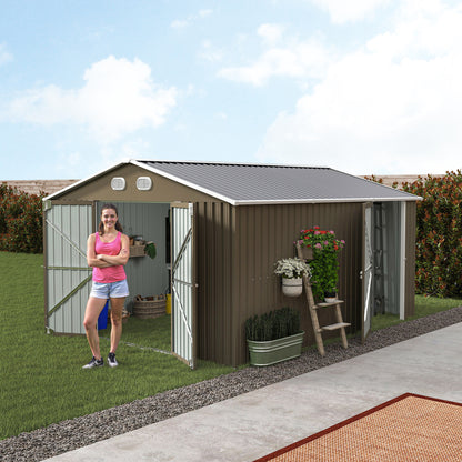 10x12 FT Outdoor Metal Storage Shed, Large Storage Sheds with Sturdy Frame Structure, Metal Garden Tool Shed with Lockable Door for Garden,Gift a foldable flower pot stand, Backyard,BROWN image 9