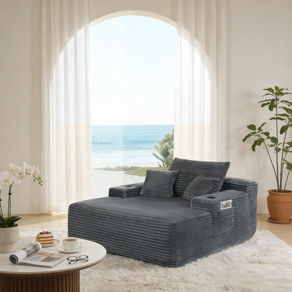 NEW Convertible Chaise Lounge Chair Plush with Wide Armrest & Throw Pillows, Cozy Boneless Sleeper Sofa Bed Armchair,with cup holder, for Living Room, Bedroom, No Assembly Required,Grey image 3