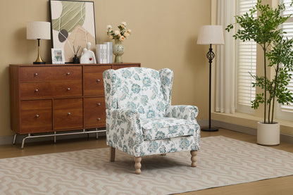 Modern Accent Chair with Retro Wood Legs, Comfy Upholstered Armchair, Floral Design Single Sofa Chair for Living Room Bedroom Office image 1