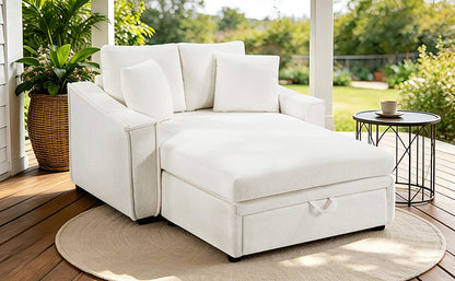 Modern Chaise Sofa 53.5" Sofa Couch Sofa Bed Sleeper Sofa with Pillows and Hidden Storage Space for Living Room, Bedroom, Beige image 4