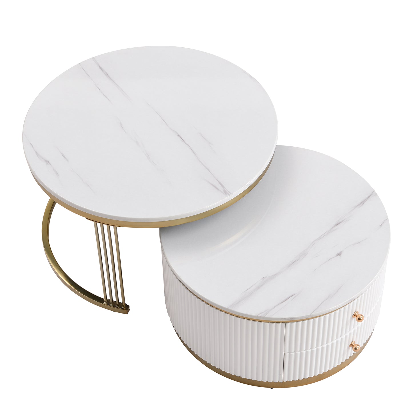 Modern 2 Pieces White Round Nesting Coffee Table with Drawers in 27.6'' image 12