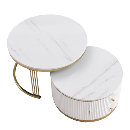 Modern 2 Pieces White Round Nesting Coffee Table with Drawers in 27.6'' image 12