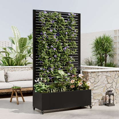 Metal Planter Box with Trellis, 73"x35"x16 Metal Raised Garden Bed with Trellis, Metal Planter Box with Drainage Holes & Lockable Wheels & Privacy Screen for Climbing Plants, Vegetables, Vines image 3