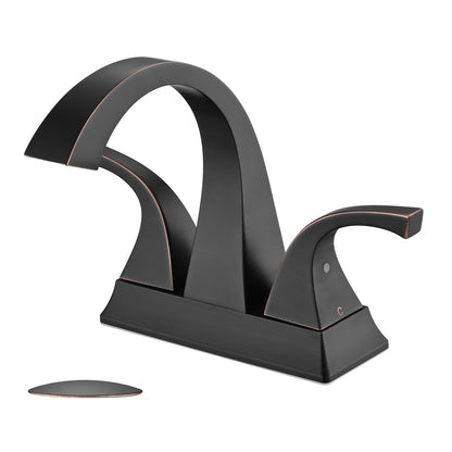 Two Handle 4 Inch Centerset Bathroom Sink Faucet with Pop-Up Drain, Oil rubbed bronze image 1