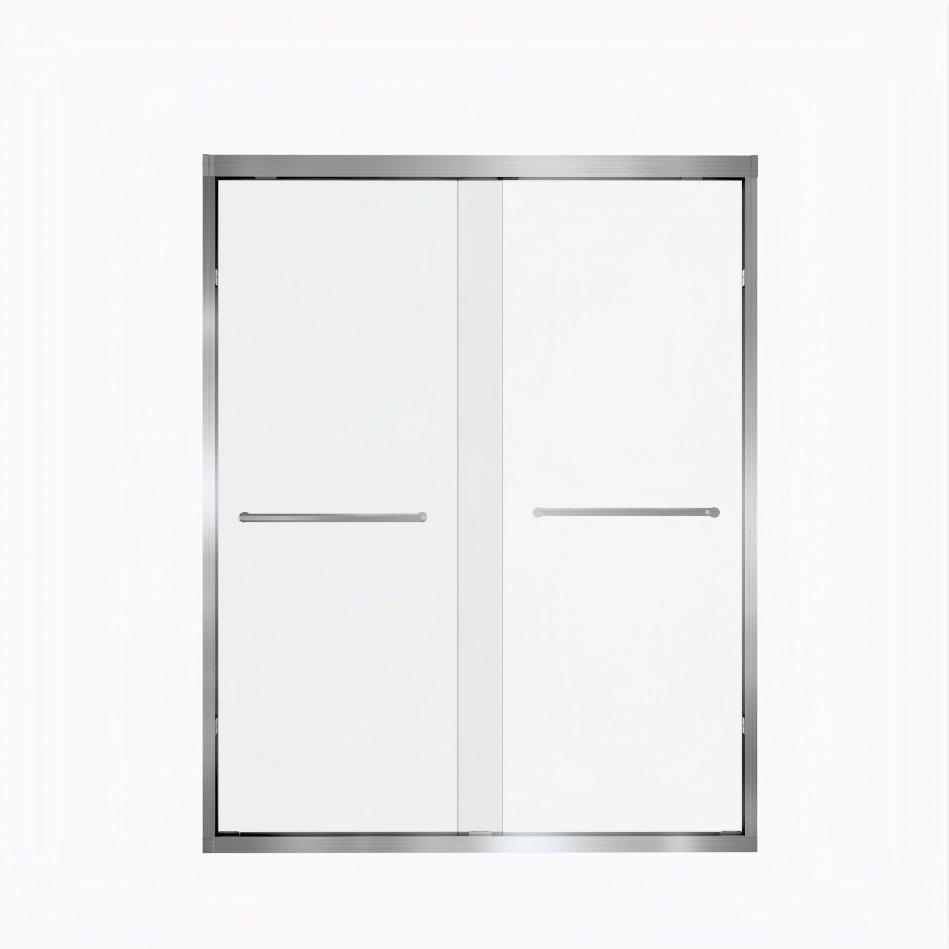 50-54 " x 72" Tempered Glass with Explosion Proof Film, Aluminum Frame Double Sliding Shower Door, "1/4 (6 mm), Stainless Steel handle,Brushed Nickel image 4