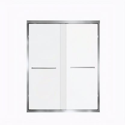 50-54 " x 72" Tempered Glass with Explosion Proof Film, Aluminum Frame Double Sliding Shower Door, "1/4 (6 mm), Stainless Steel handle,Brushed Nickel image 4