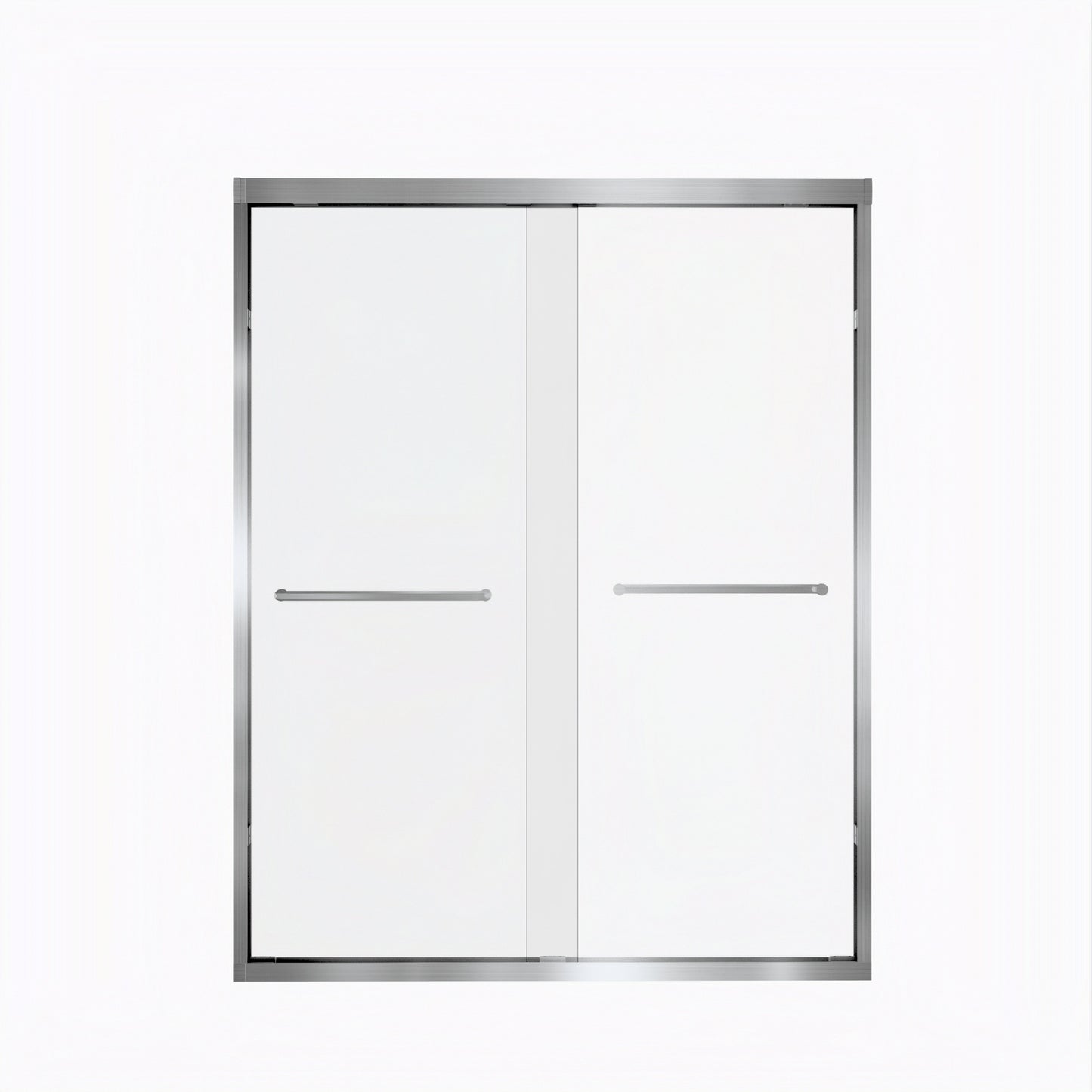 44-48" x 72" Tempered Glass with Explosion Proof Film, Aluminum Frame Double Sliding Shower Door, "1/4 (6 mm), Stainless Steel handle,Brushed Nickel image 4