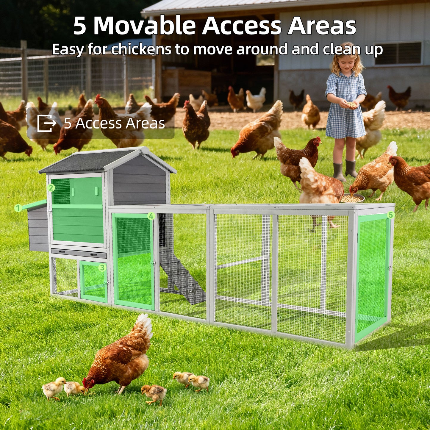 large main house, Gray Wooden Chicken Coop, Large Outdoor Hen House with Run and Nesting Box Poultry Cage, Rabbit Hutch, Waterproof Anti-UV Panel for Backyard image 8