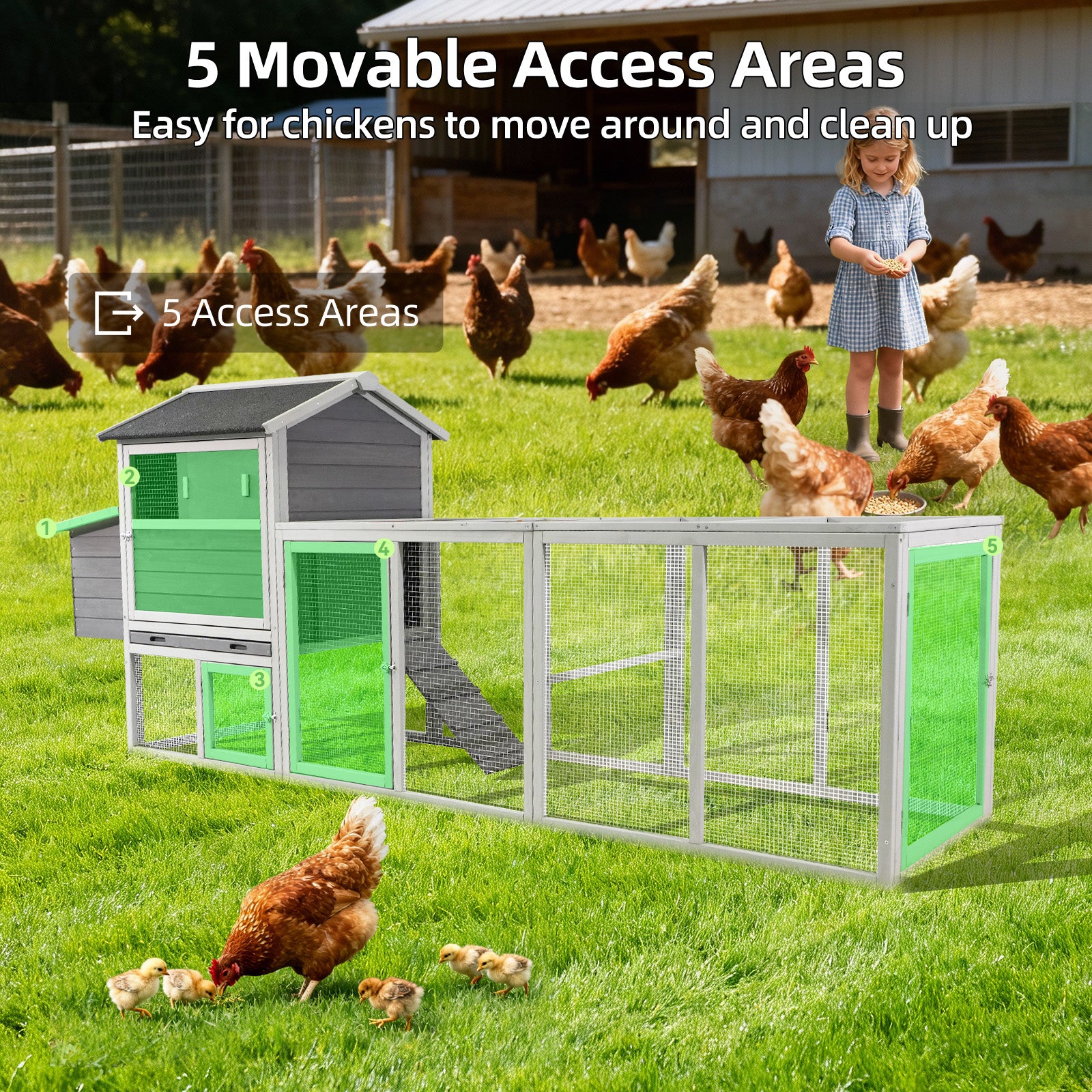 large main house, Gray Wooden Chicken Coop, Large Outdoor Hen House with Run and Nesting Box Poultry Cage, Rabbit Hutch, Waterproof Anti-UV Panel for Backyard image 8