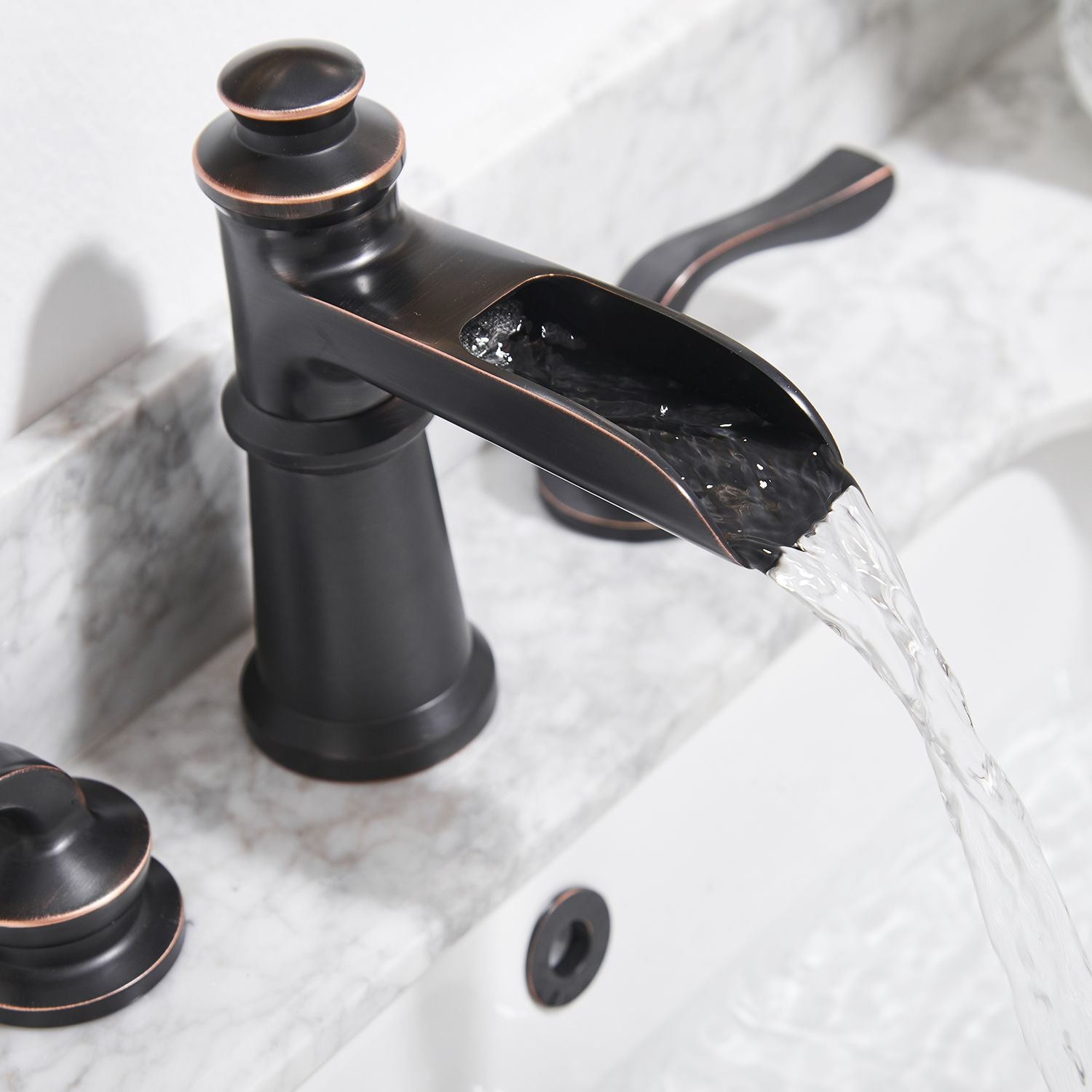 8 in. Waterfall Widespread 2-Handle Bathroom Faucet With Pop-up Drain Assembly in Oil Rubbed Bronze image 4