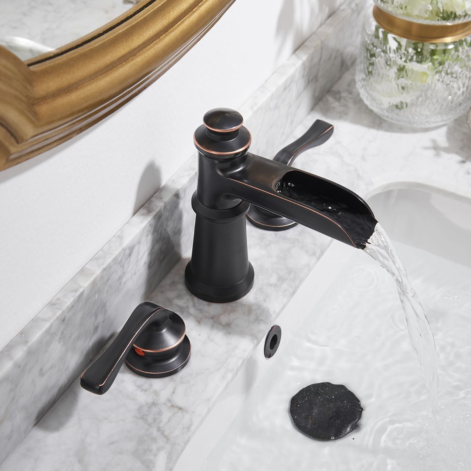 8 in. Waterfall Widespread 2-Handle Bathroom Faucet With Pop-up Drain Assembly in Oil Rubbed Bronze image 6